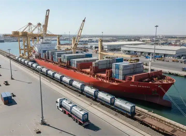 Transportation and relocation of isotanks across various maritime, road, and rail freight routes